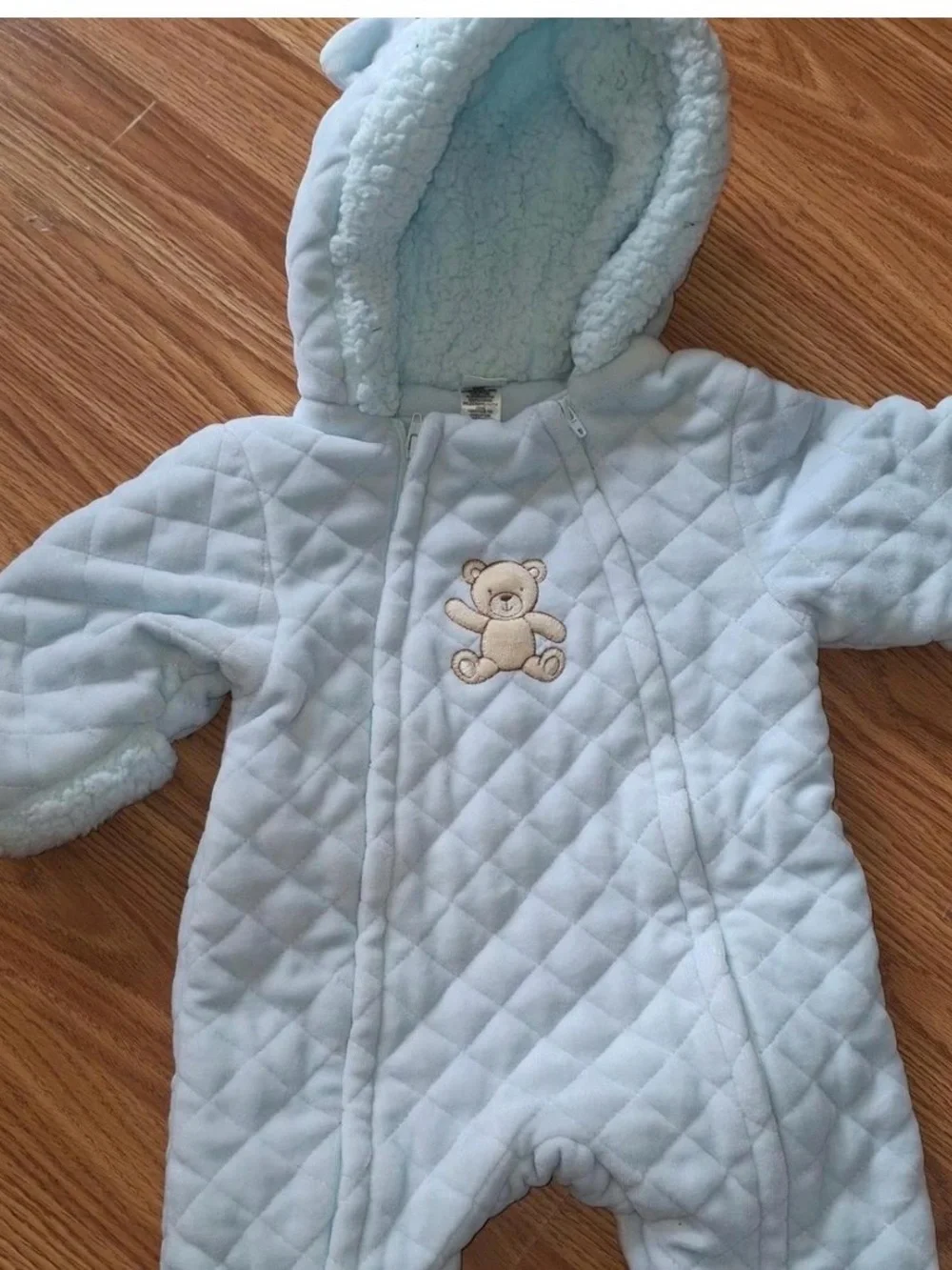 Little Me Light Blue Quilted Teddy Hooded One-Piece